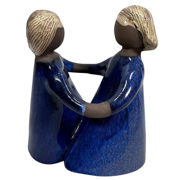 Vintage MCM Jie Gantofta Two Girls Sisters Figurine Blue Ceramic Elsi Bourelius - Picture 3 of 9